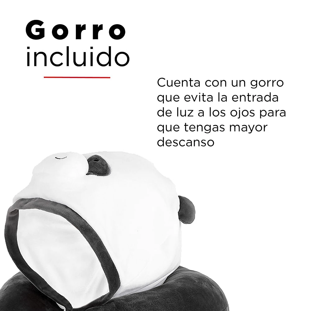 Almohada De Viaje Con Capucha  We Bare Bears Panda Felpa Negra 31x31 cm