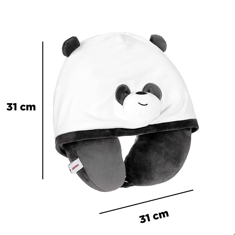 Almohada De Viaje Con Capucha  We Bare Bears Panda Felpa Negra 31x31 cm