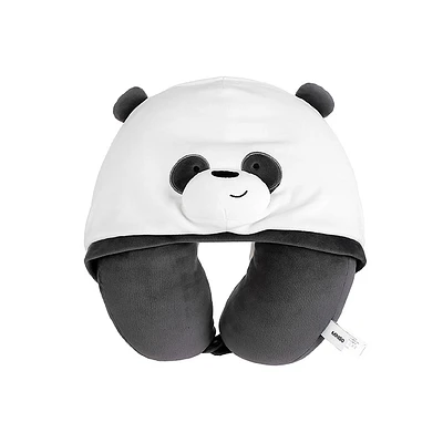 Almohada De Viaje Con Capucha  We Bare Bears Panda Felpa Negra 31x31 cm