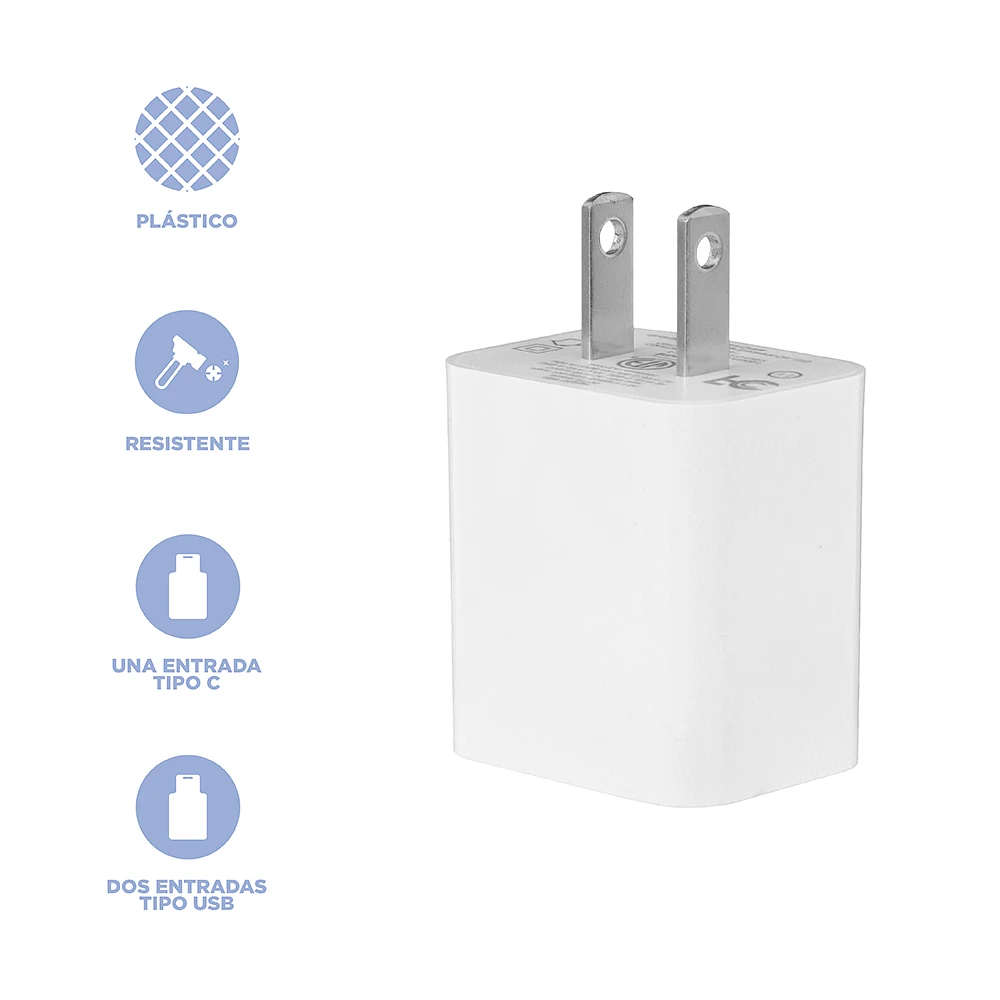 Adaptador De Carga Puertos USB Y Tipo C Sintético Blanco