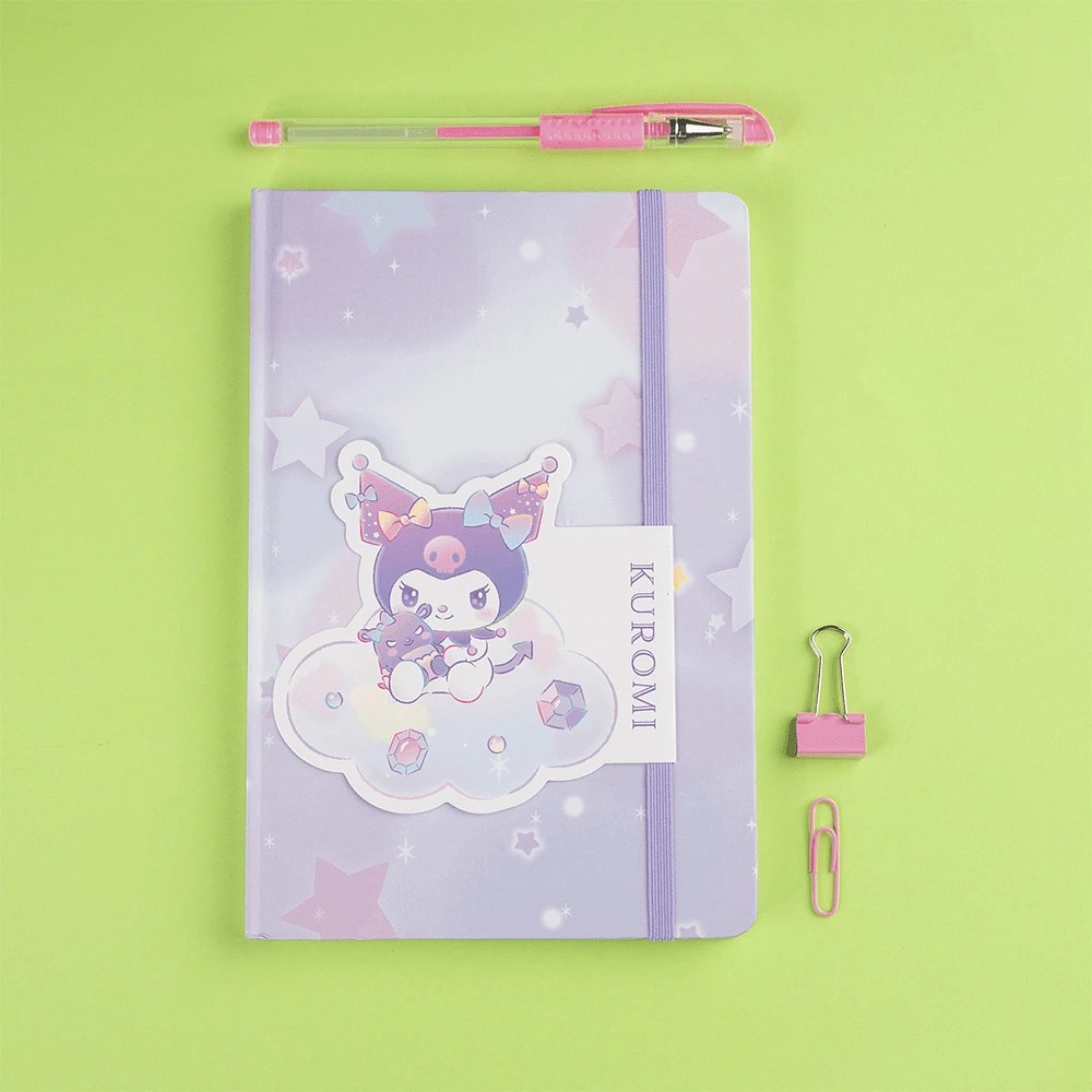 Libreta Sanrio Kuromi Pasta Dura Lila 13.2x20.4 cm Rayas 80 Hojas