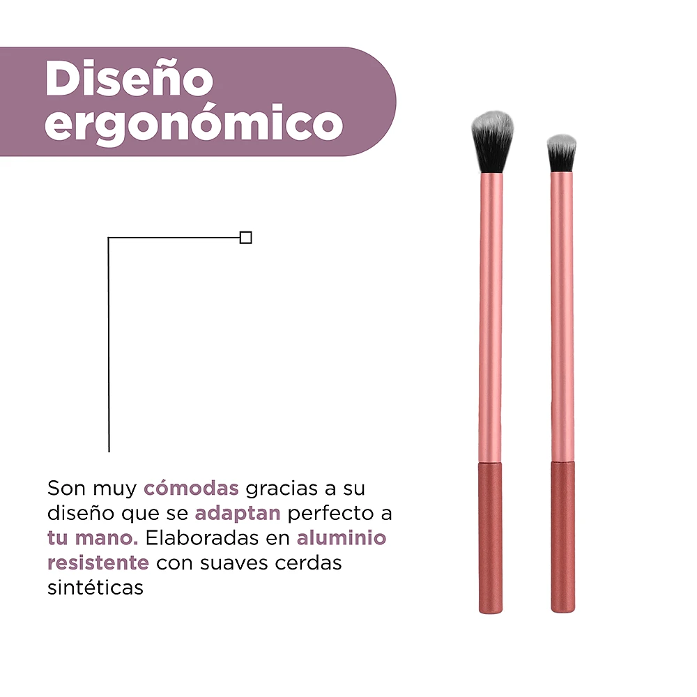 Set Brochas De Maquillaje Para Ojos Luxury Sintéticas Rosas 2 Piezas