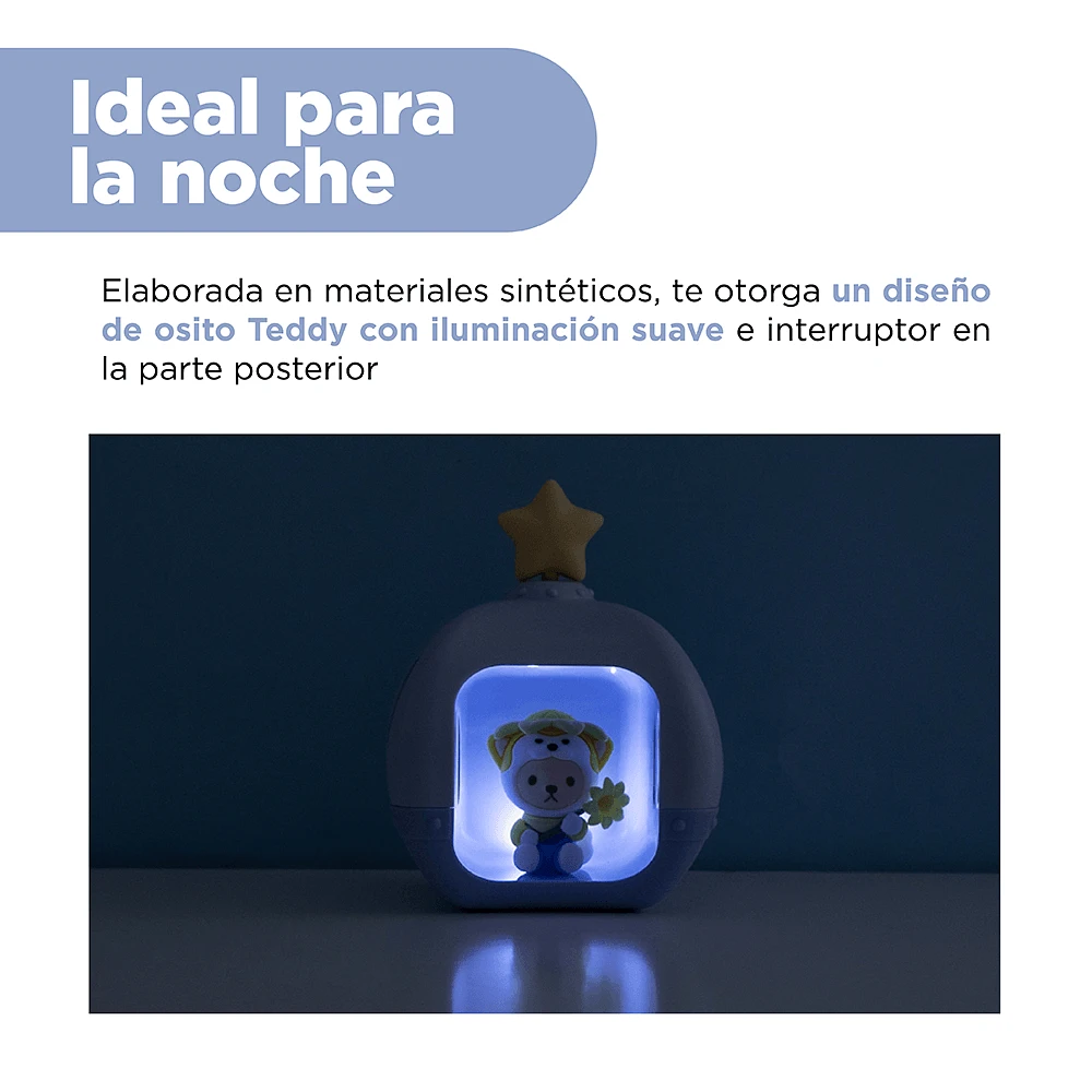 Mini Lámpara De Noche Osito Teddy Sintética Azul 11.5x9x8.2 cm Recargable