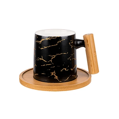 Taza Con Posavasos Cerámica Negra 235 ml