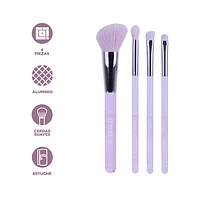 Kit Brochas De Maquillaje Sanrio Kuromi Con Funda Sintéticas 4 Piezas