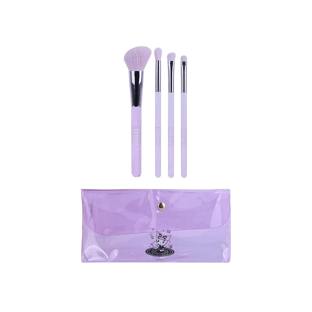 Kit Brochas De Maquillaje Sanrio Kuromi Con Funda Sintéticas 4 Piezas