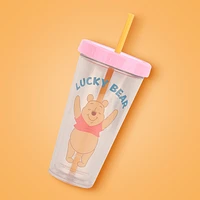 Vaso Con Tapa Y Popote Disney Winnie Pooh Doble Capa Plástico 420 ml