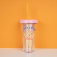 Vaso Con Tapa Y Popote Disney Winnie Pooh Doble Capa Plástico 420 ml