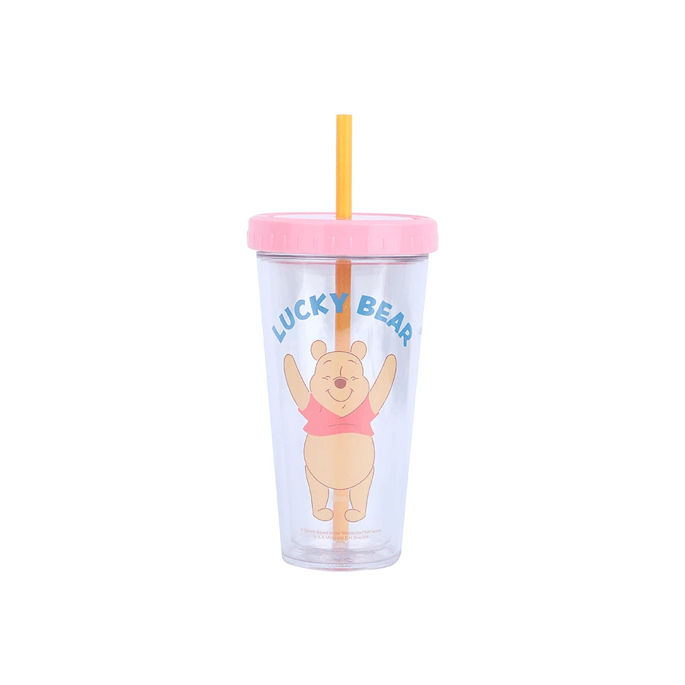 Vaso Con Tapa Y Popote Disney Winnie Pooh Doble Capa Plástico 420 ml