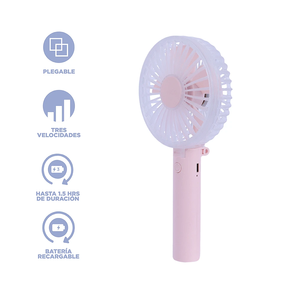 Ventilador De Mano Plegable Sintético Rosa 9.5x19.4 cm Inalámbrico