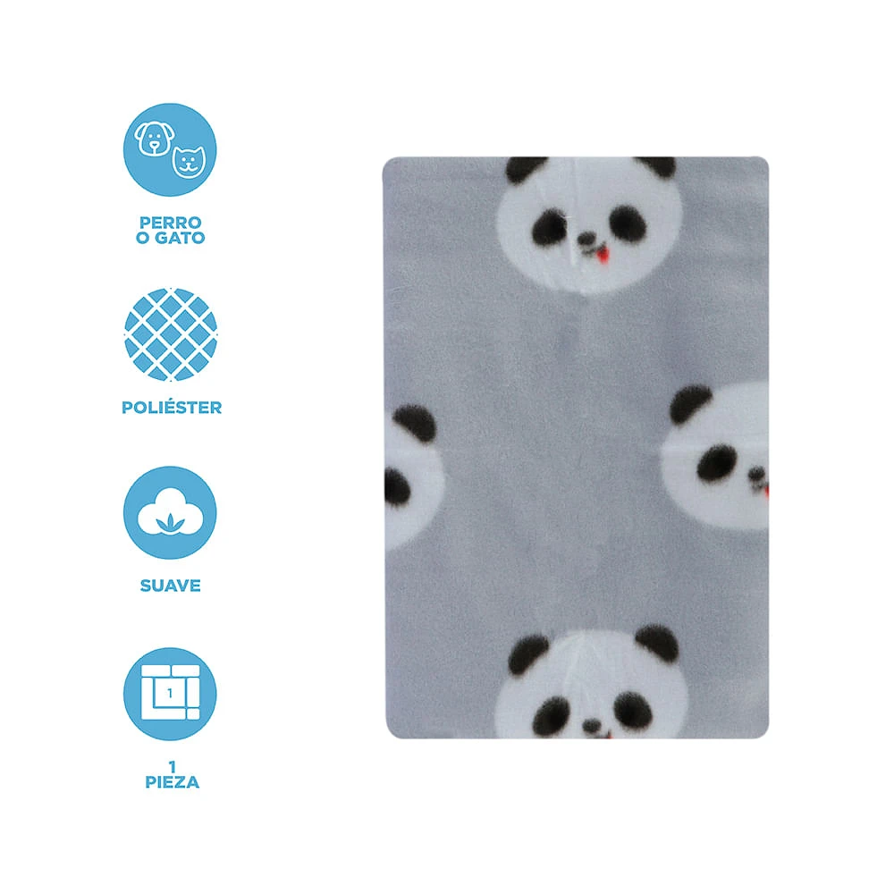 Manta Para Mascota Pandas Animal Faces 100% Poliéster Gris 100x70 cm