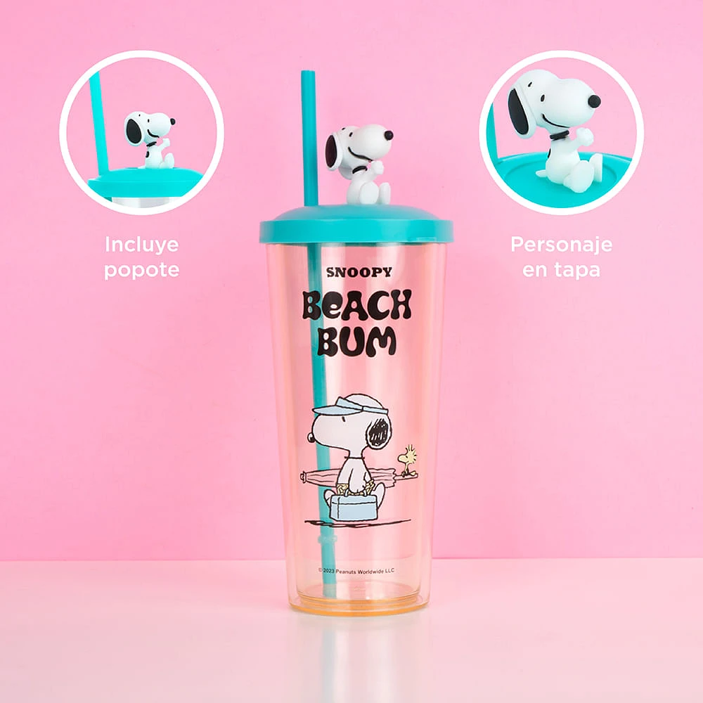 Vaso Con Tapa Y Popote Snoopy Plástico 550 ml