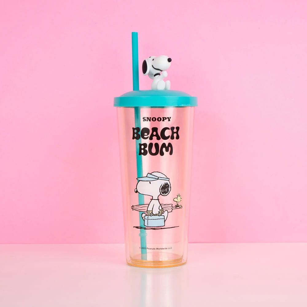 Vaso Con Tapa Y Popote Snoopy Plástico 550 ml