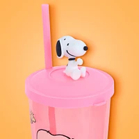 Vaso Con Tapa Y Popote Snoopy Plástico Rosa 550 ml