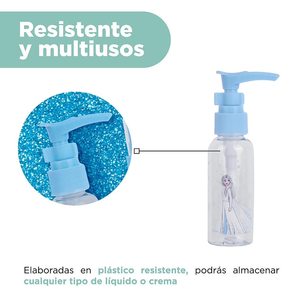 Kit Botellas De Viaje Disney Frozen Plástico 4 Piezas