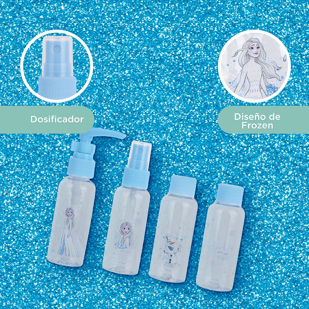 Kit Botellas De Viaje Disney Frozen Plástico 4 Piezas