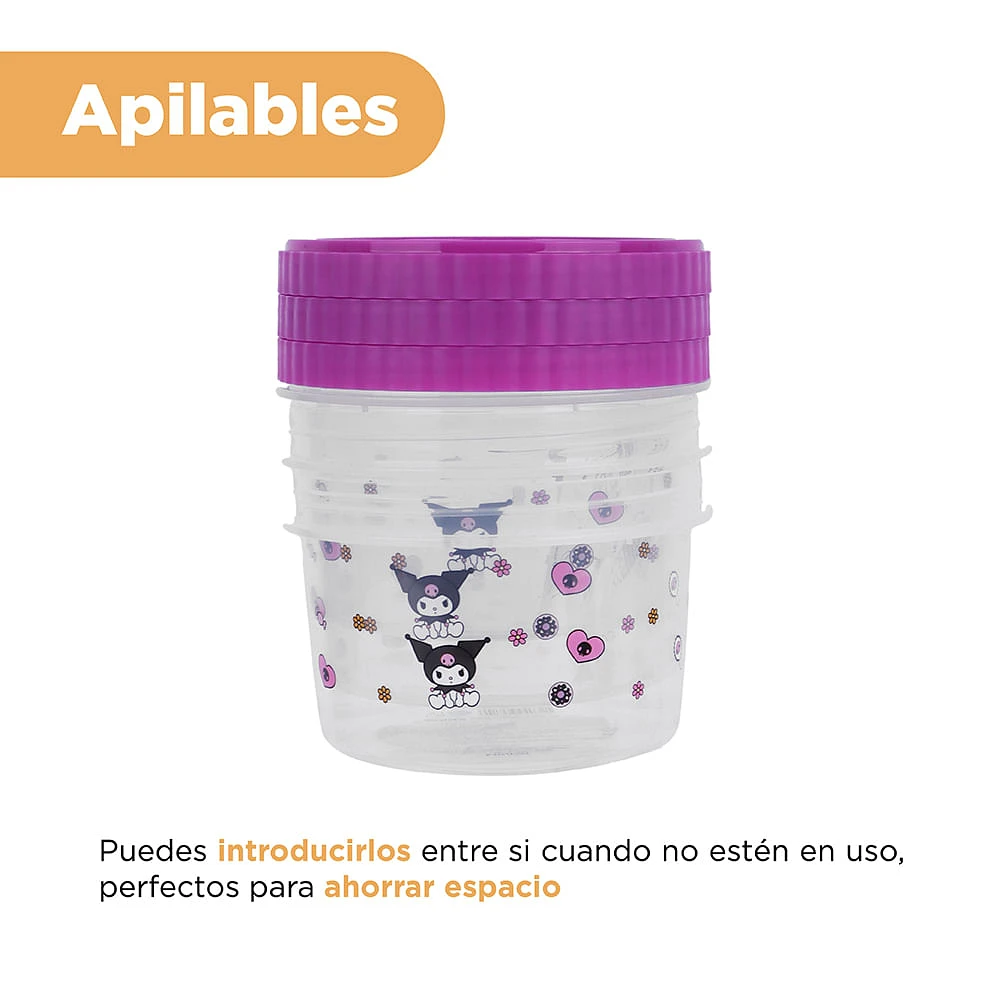 Set Contenedores De Alimentos Sanrio Kuromi Plástico 500 ml 3 Piezas