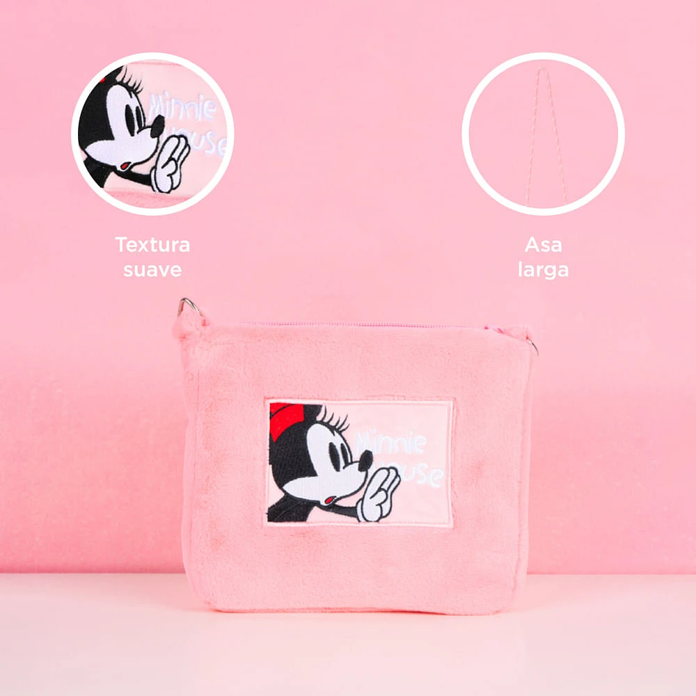 Bolso Crossbody Disney Minnie Mouse Textil Rosa 19x16 cm