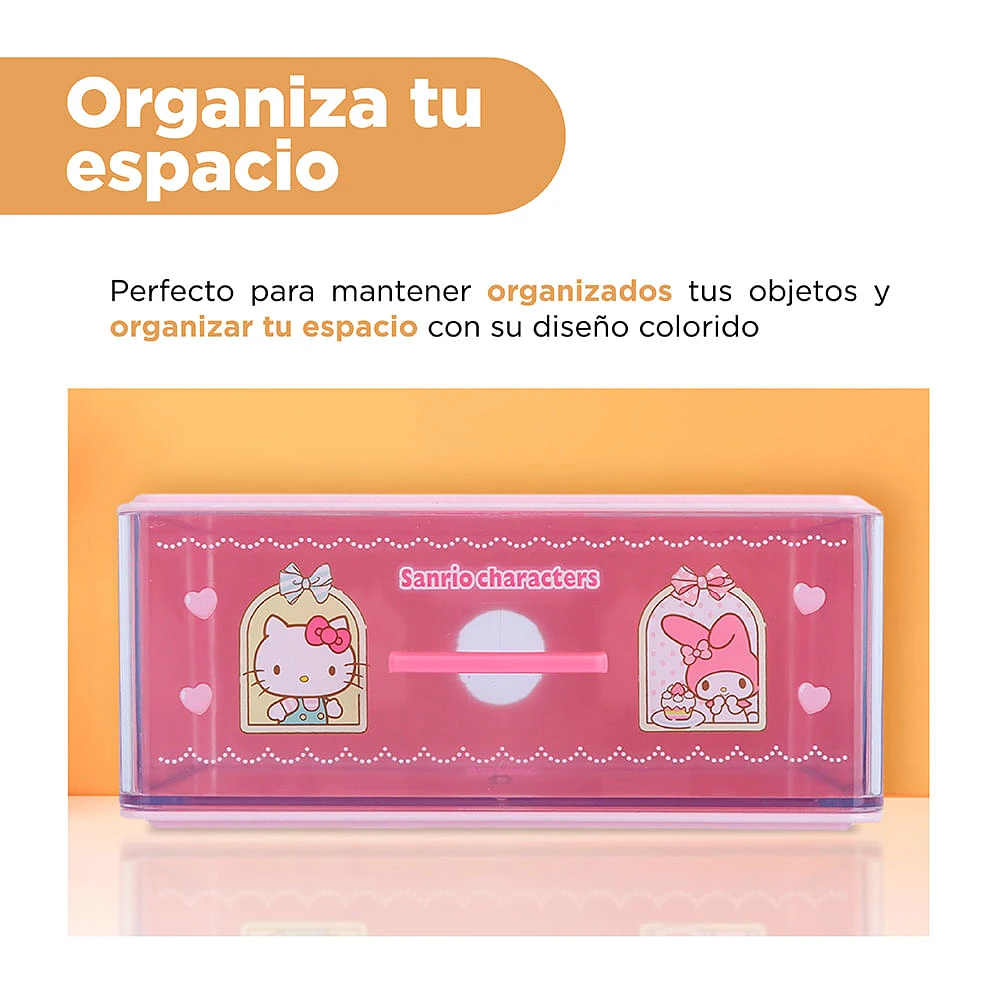 Organizador De Escritorio Con Cajón Sanrio Plástico Rosa 17x8.2 cm