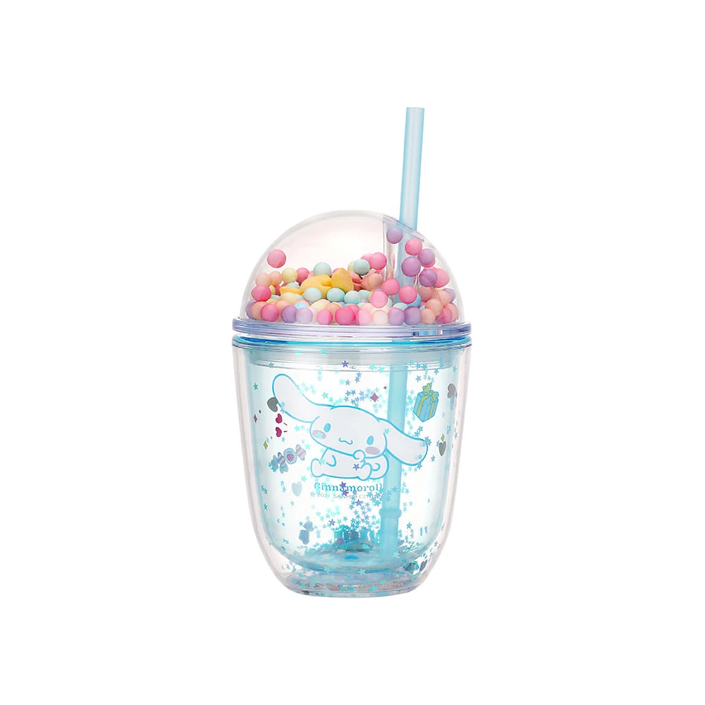 Vaso Con Tapa Y Popote Sanrio Cinnamoroll Doble Capa Plástico 435 ml