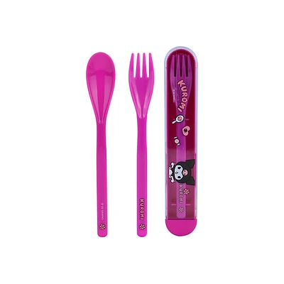 Kit De Cubiertos Con Estuche Sanrio Kuromi Plástico Morados 2 Piezas