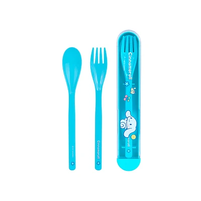 Kit De Cubiertos Con Estuche Sanrio Cinnamoroll Sintéticos Azules 2 Piezas