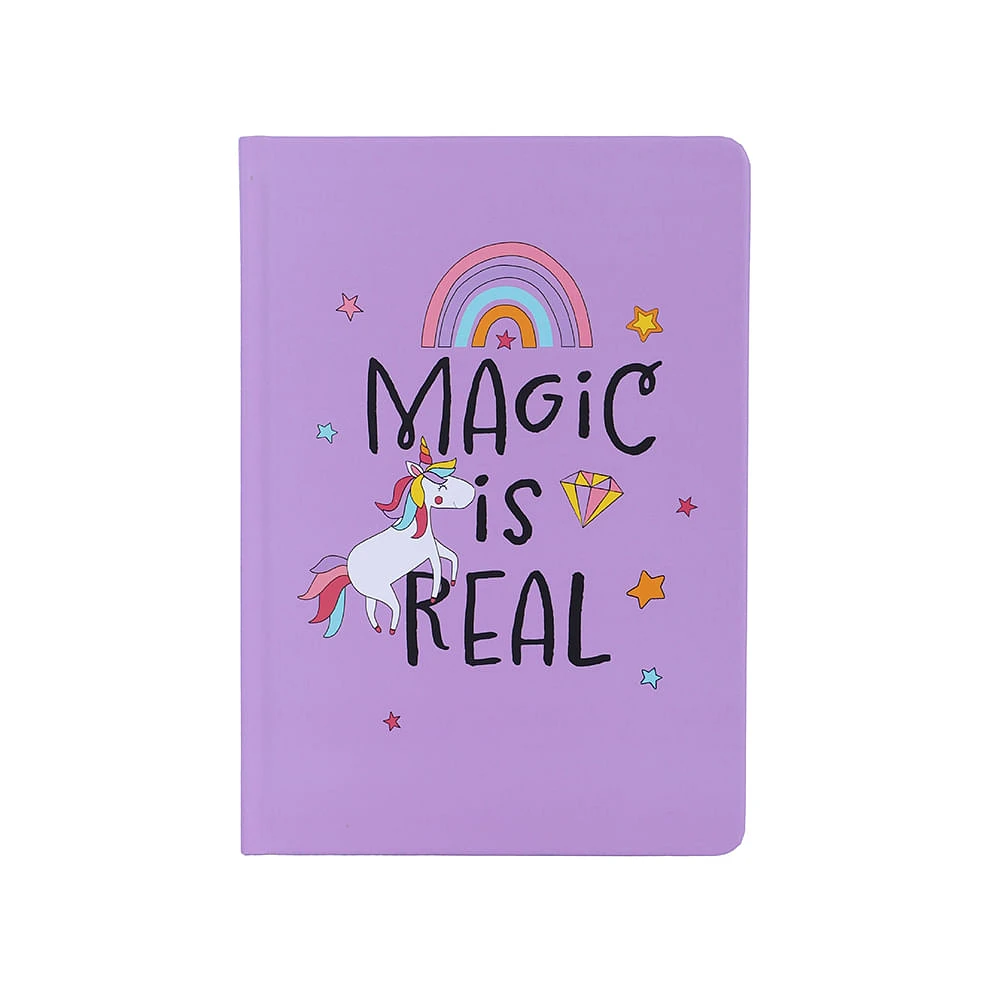 Libreta Unicornio Pasta Dura Lila 14.3x20.6 cm Rayas 64 Hojas