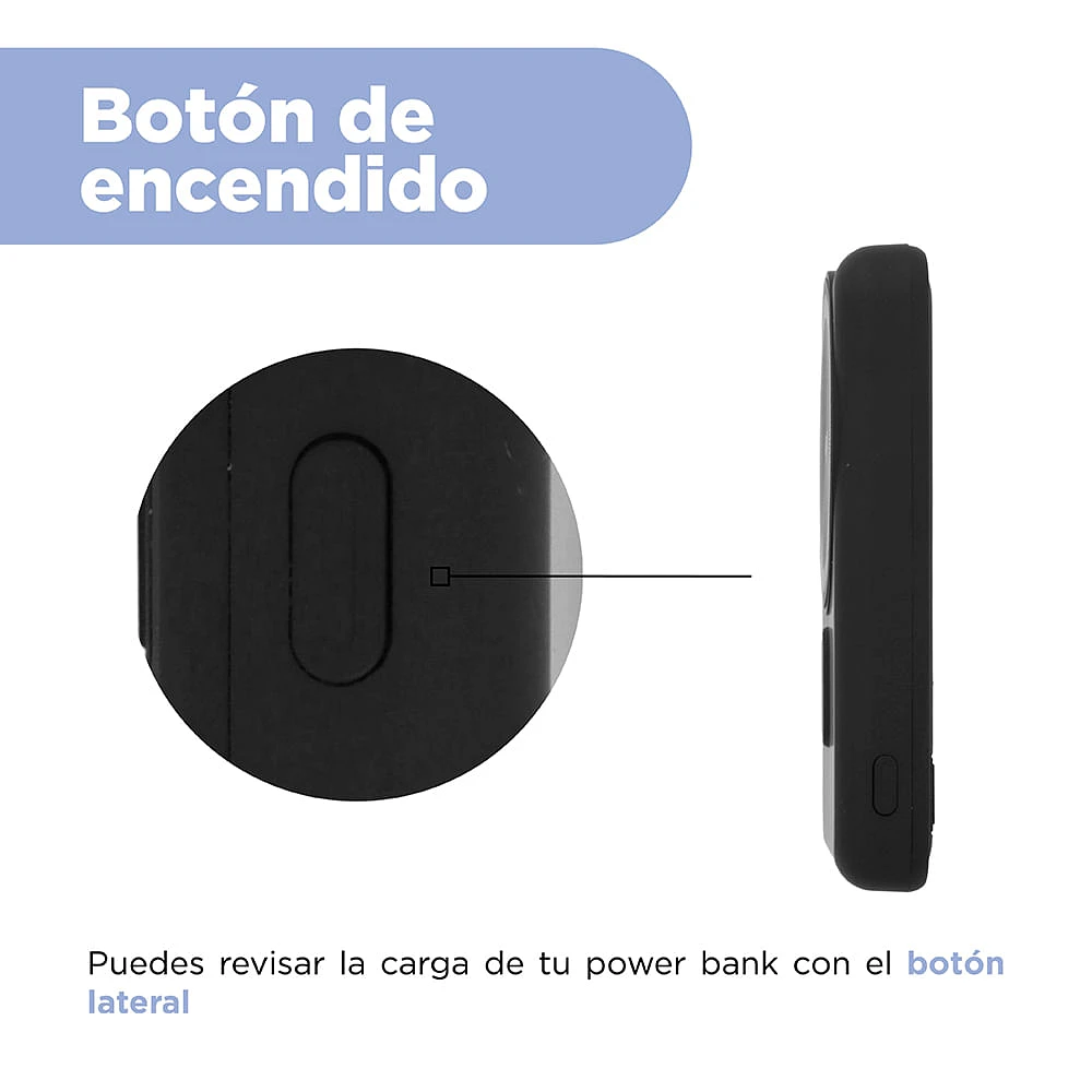 Batería Portátil, Power Bank Tipo C Y USB Sintética Negra 5000 mAh