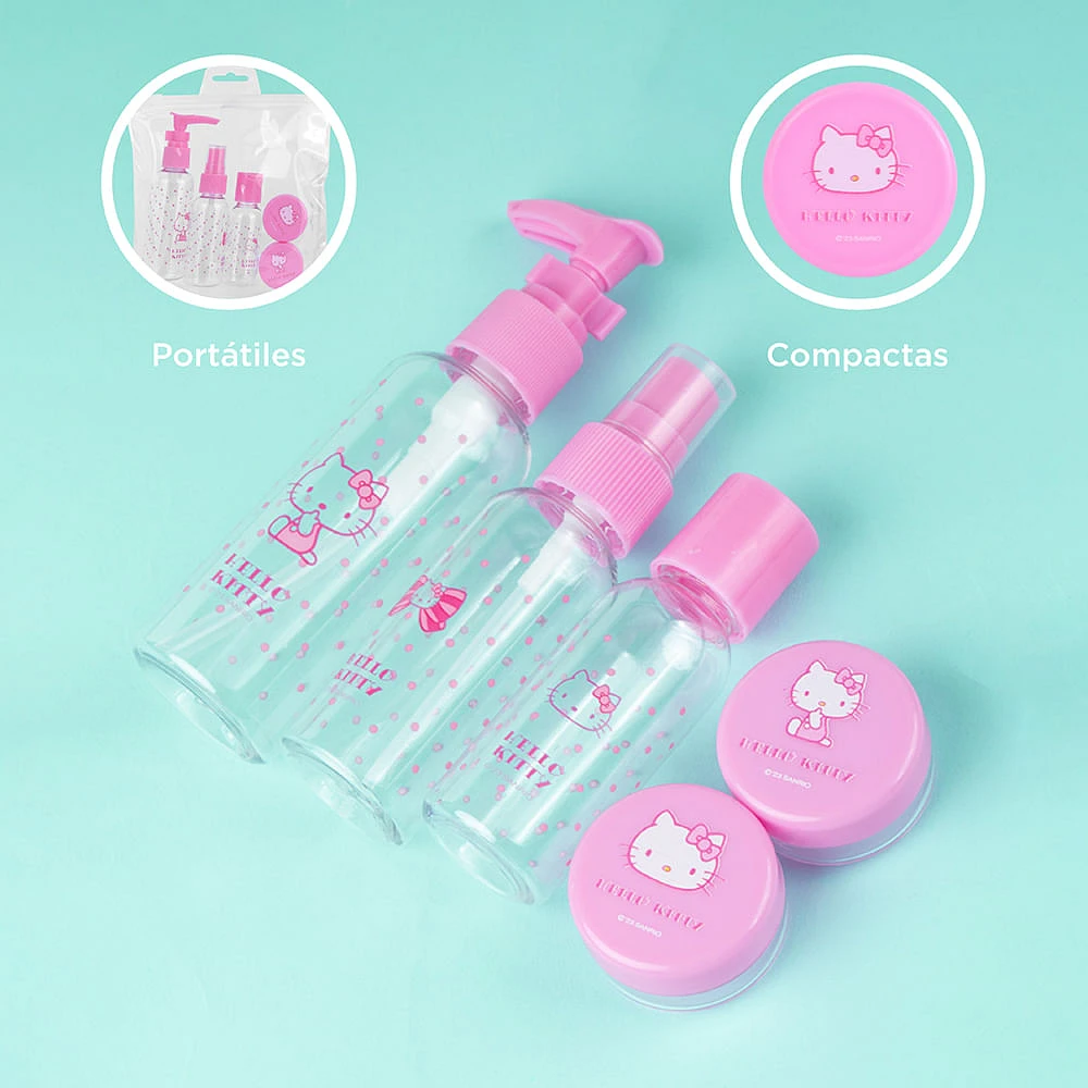 Kit Botellas De Viaje Sanrio Hello Kitty Plástico 5 Piezas