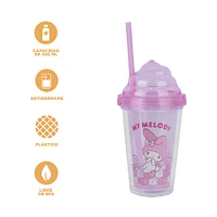 Vaso Con Tapa Y Popote Sanrio My Melody Plástico Rosa 320 ml