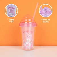 Vaso Con Tapa Y Popote Sanrio My Melody Plástico Rosa 320 ml