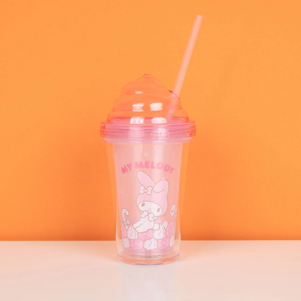 Vaso Con Tapa Y Popote Sanrio My Melody Plástico Rosa 320 ml