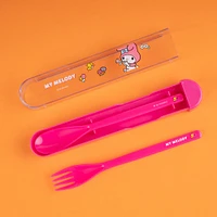 kit De Cubiertos Con Estuche Sanrio My Melody Sintéticos Rosas 2 Piezas