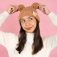 Gorro De Invierno Osito Infantil Textil Café Unitalla