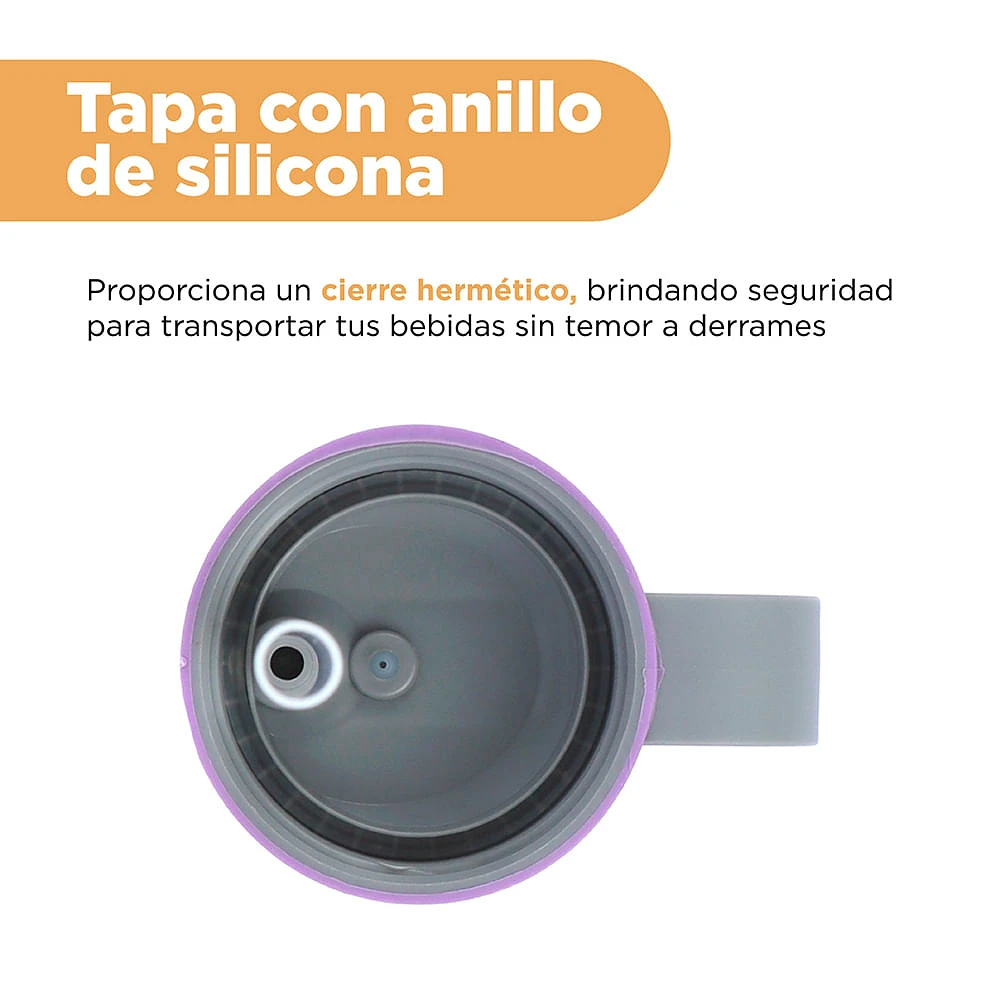 Termo Con Popote En Tapa Acero Inoxidable Lila 900 ml