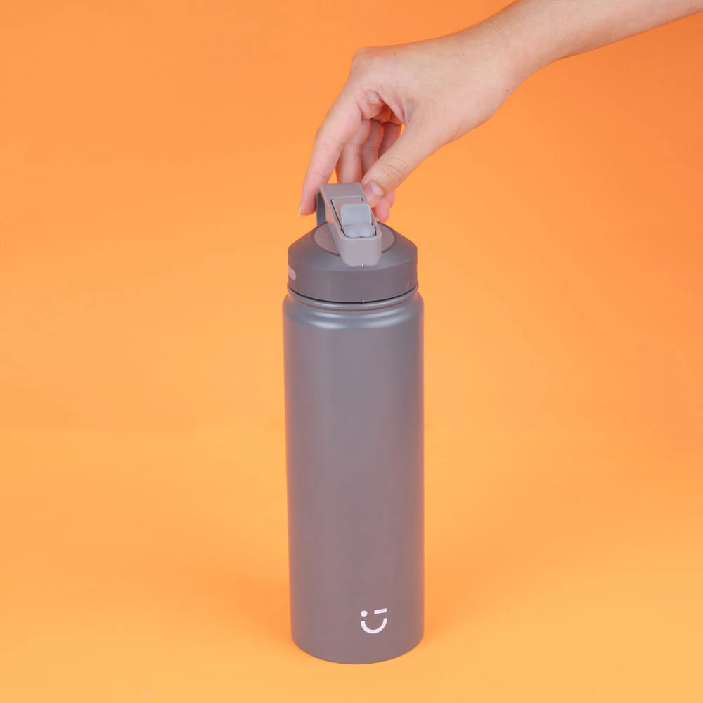 Termo Con Popote En Tapa Acero Inoxidable Gris 900 ml