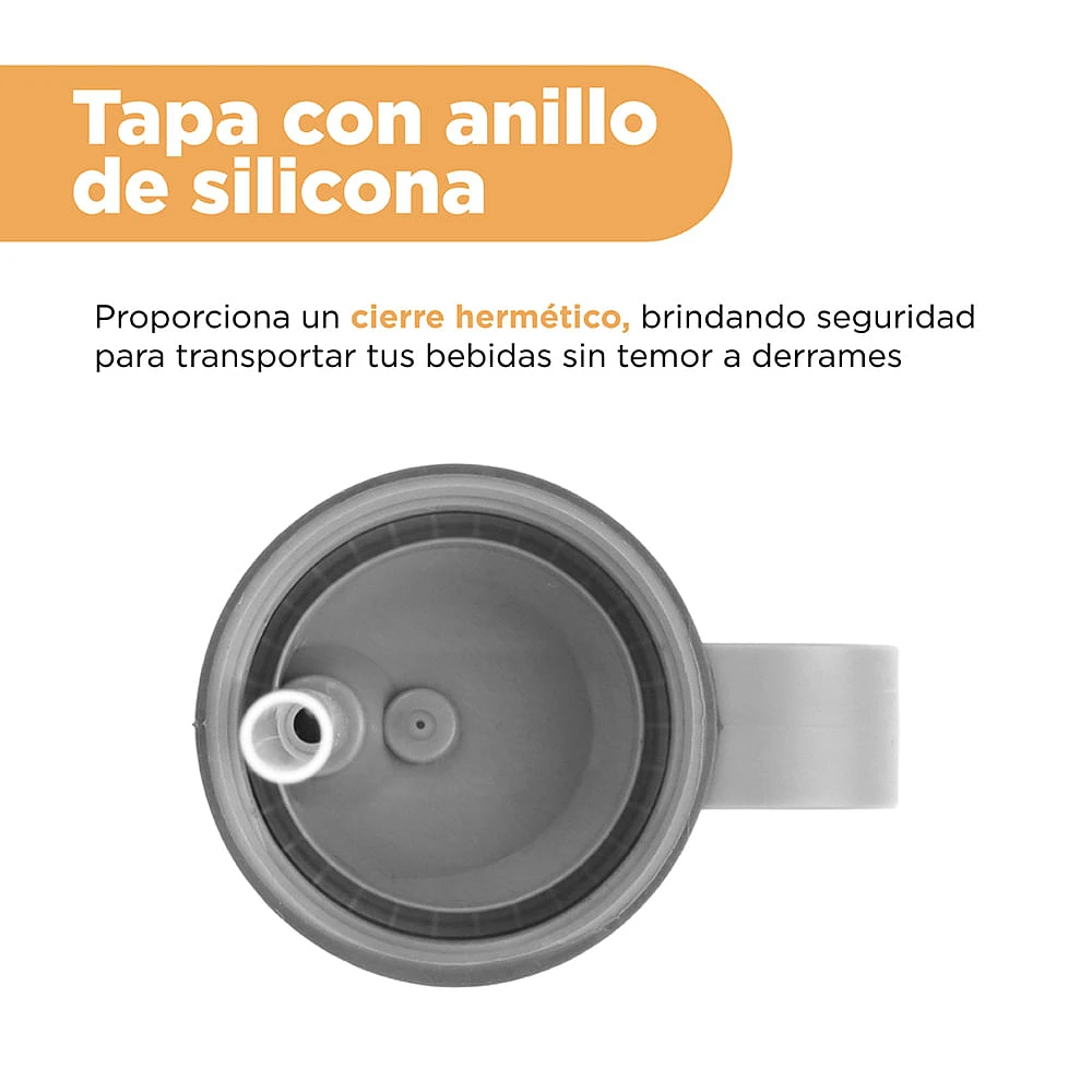 Termo Con Popote En Tapa Acero Inoxidable Gris 900 ml