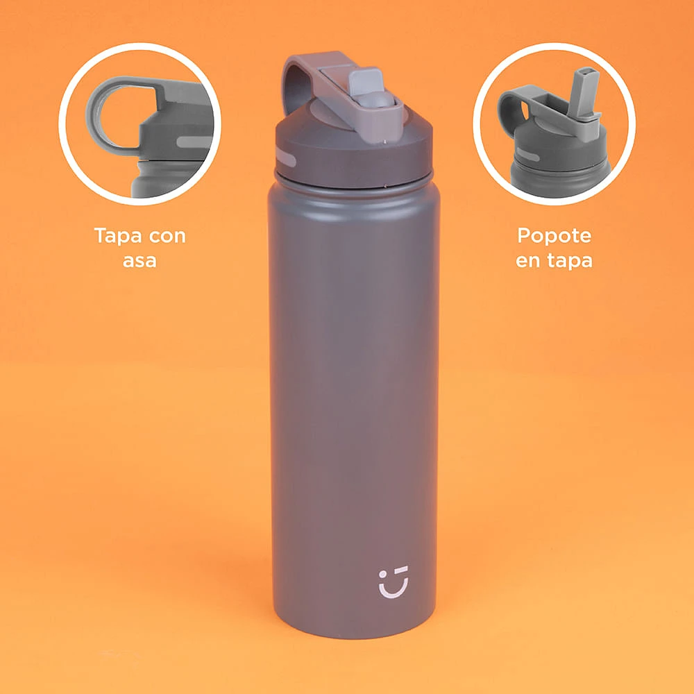 Termo Con Popote En Tapa Acero Inoxidable Gris 900 ml