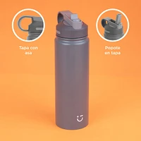 Termo Con Popote En Tapa Acero Inoxidable Gris 900 ml