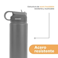 Termo Con Popote En Tapa Acero Inoxidable Gris 900 ml