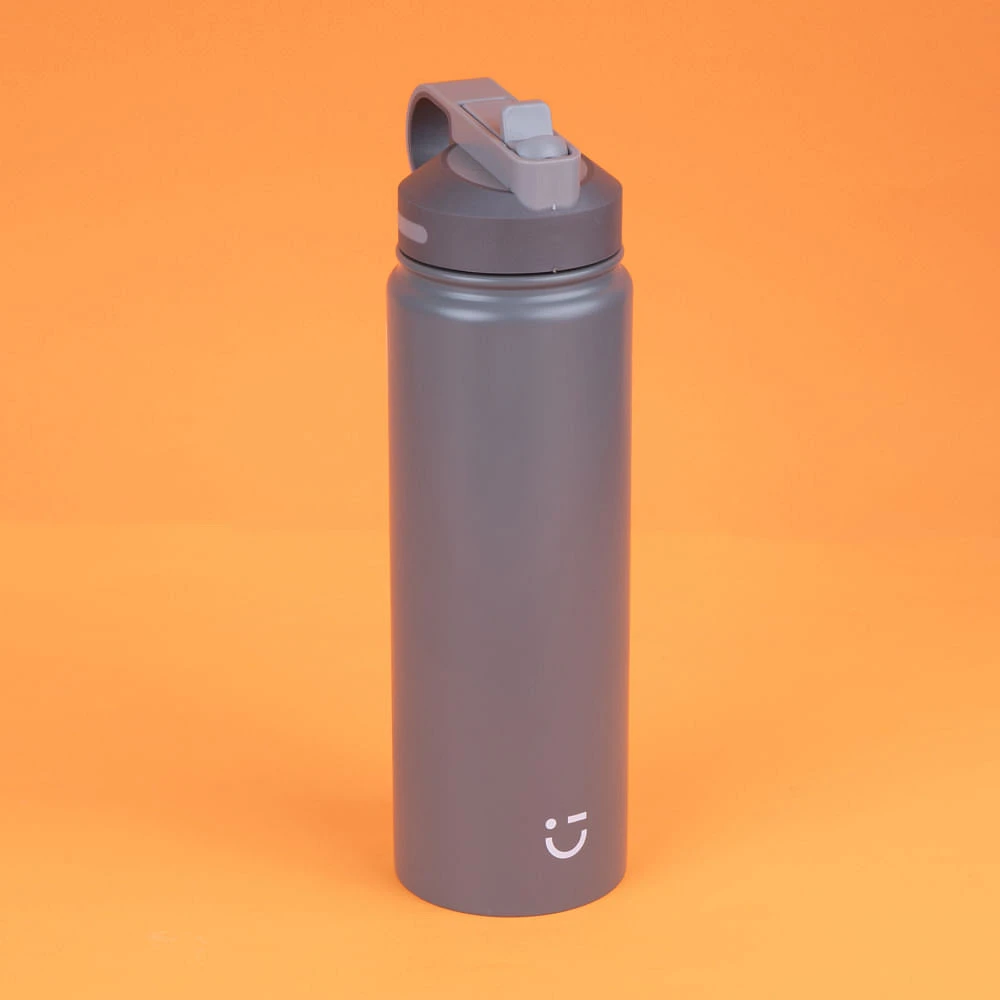 Termo Con Popote En Tapa Acero Inoxidable Gris 900 ml