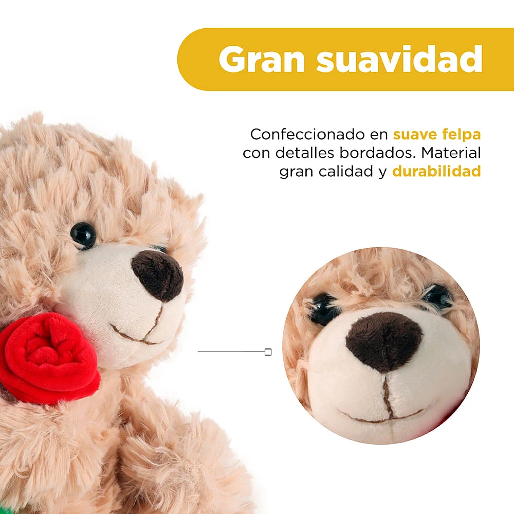 Peluche Miniso Osito Con Rosa Felpa Café 19x27 cm