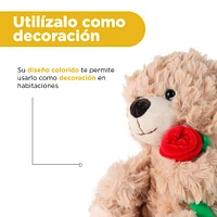 Peluche Miniso Osito Con Rosa Felpa Café 19x27 cm