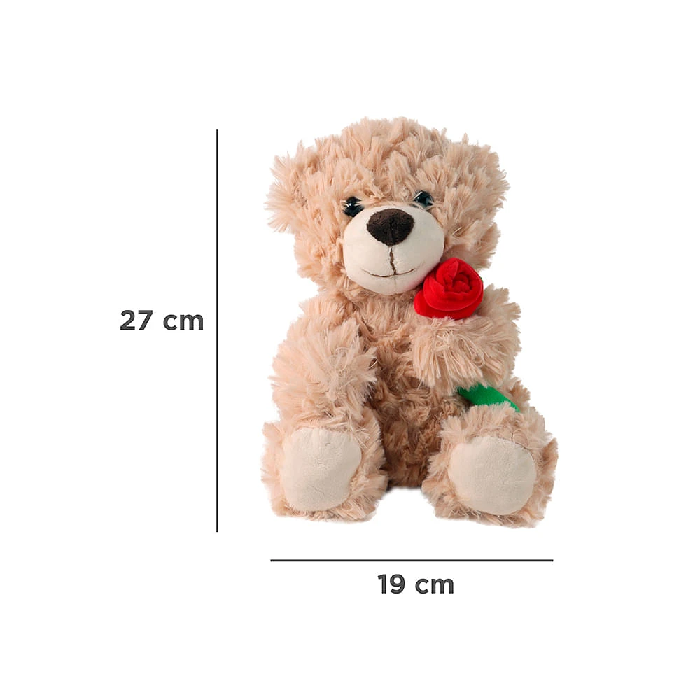 Peluche Miniso Osito Con Rosa Felpa Café 19x27 cm