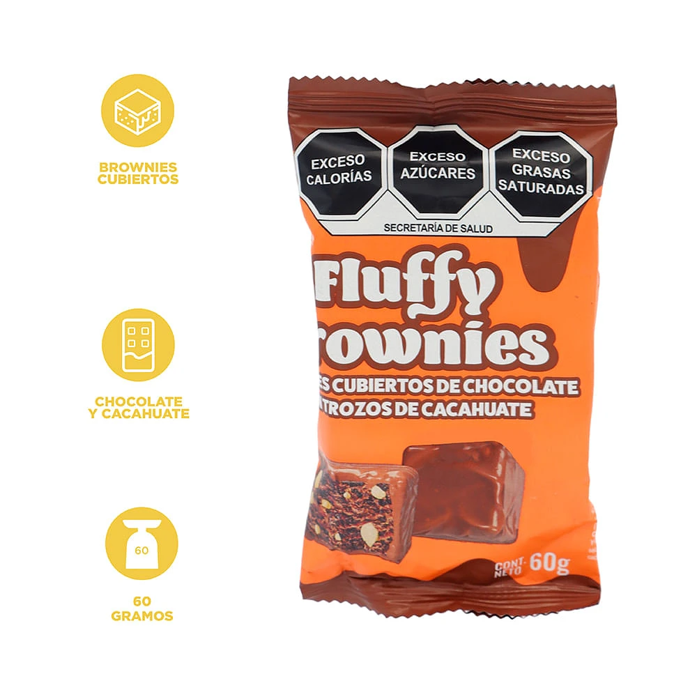 Fluffy Brownies Cubiertos De Chocolate Con Trozos De Cacahuate 60 gr