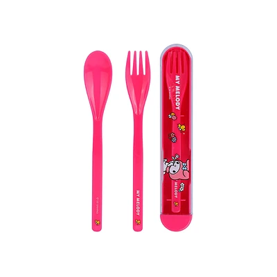 kit De Cubiertos Con Estuche Sanrio My Melody Sintéticos Rosas 2 Piezas