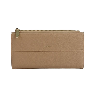 Cartera Larga Para Mujer Sintética Beige 19x9 cm