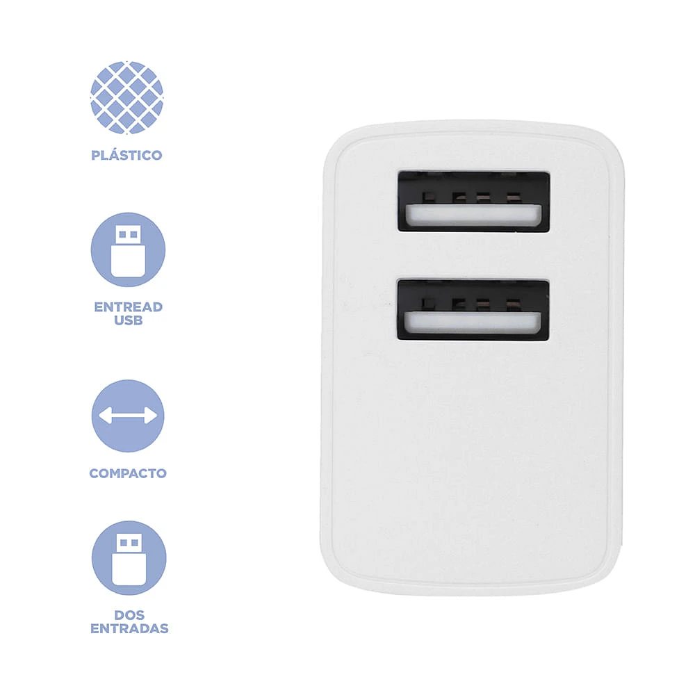 Adaptador De Carga Con Doble Puerto USB Sintético Blanco