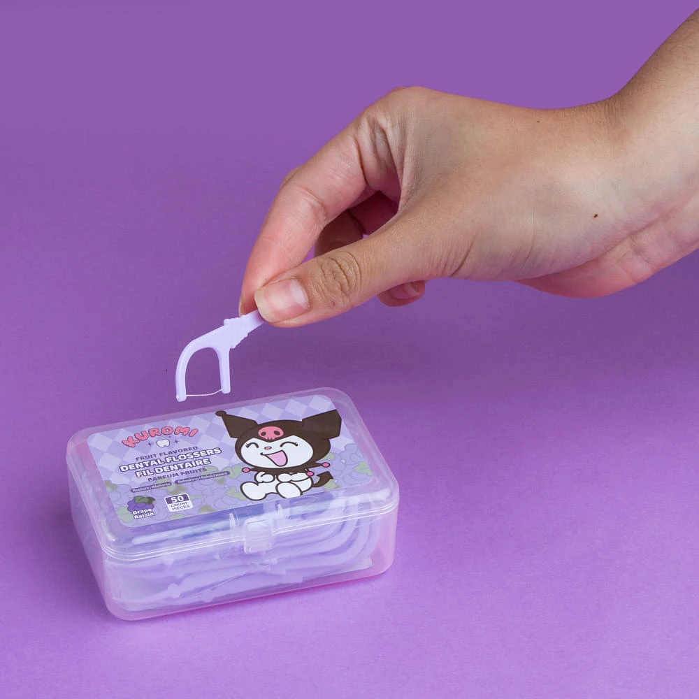 Paquete Hilos Dentales En Arco Sanrio Kuromi Uva 50 Piezas