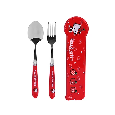 Kit De Cubiertos Con Estuche Sanrio Hello Kitty Acero Inoxidable Rojos